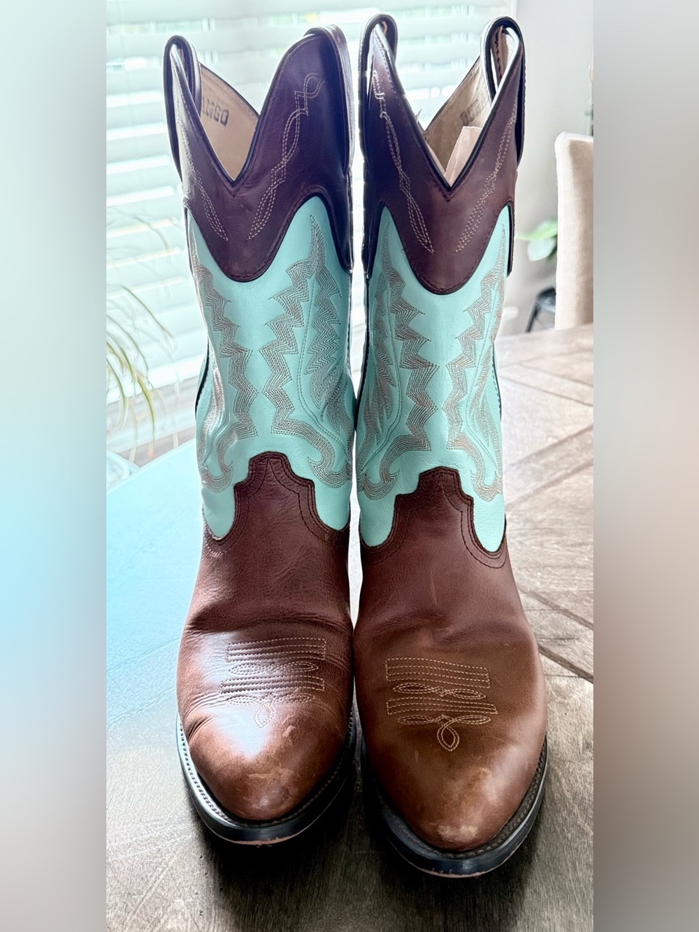 Vintage Durango Women's Turquoise & Brown Leather Cowboy Boots Size 10M RD4334